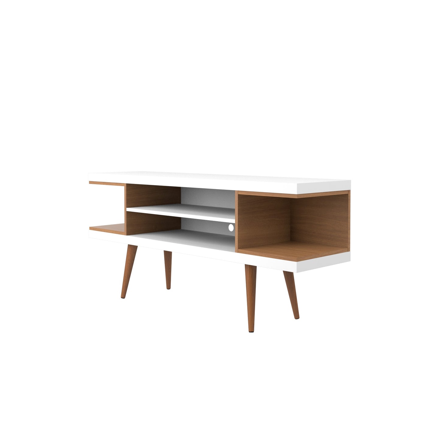 Eureka Modern 53.14" TV Stand with 4 Shelves - White Gloss/Maple Cream