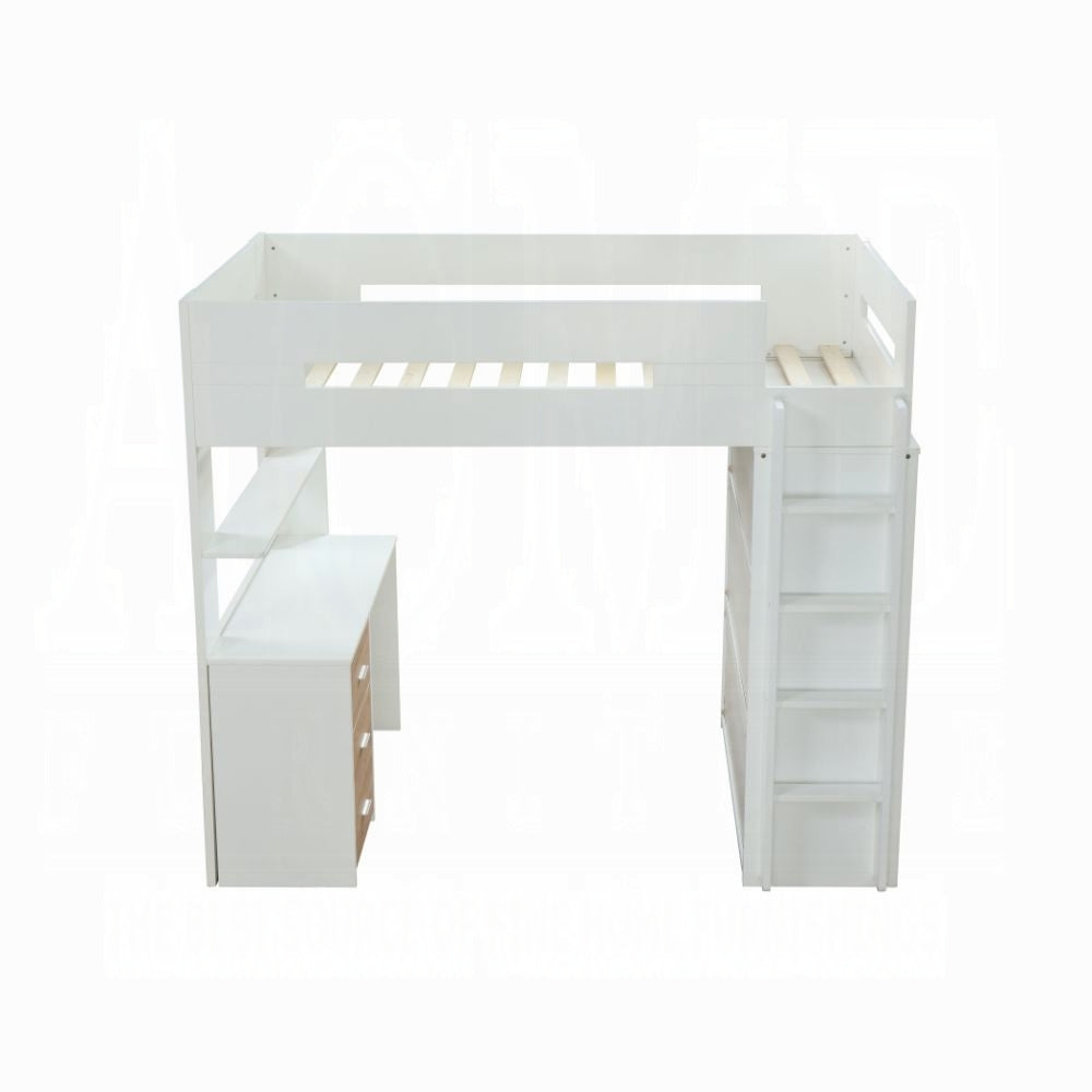 Lilo Twin Bunk/Loft Bed W/Workstation & Wardrobe - White/Oak