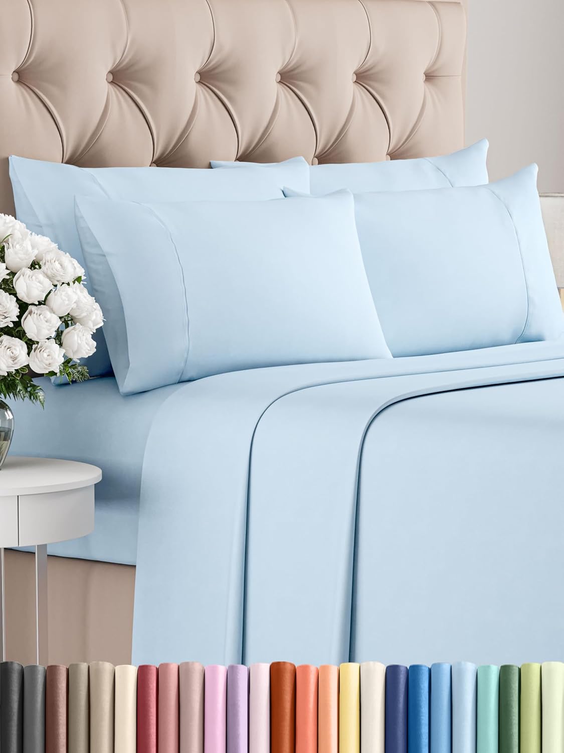 Queen 6 Piece Sheet Set - Comfy Breathable & Cooling - Ultra Soft Hotel Luxury Bedding Set w/ 8-16 Inch Deep Pockets - 1 Flat & 1 Fitted Sheet & 4 Pillowcases - Cozy, Wrinkle Free & Easy Care - White