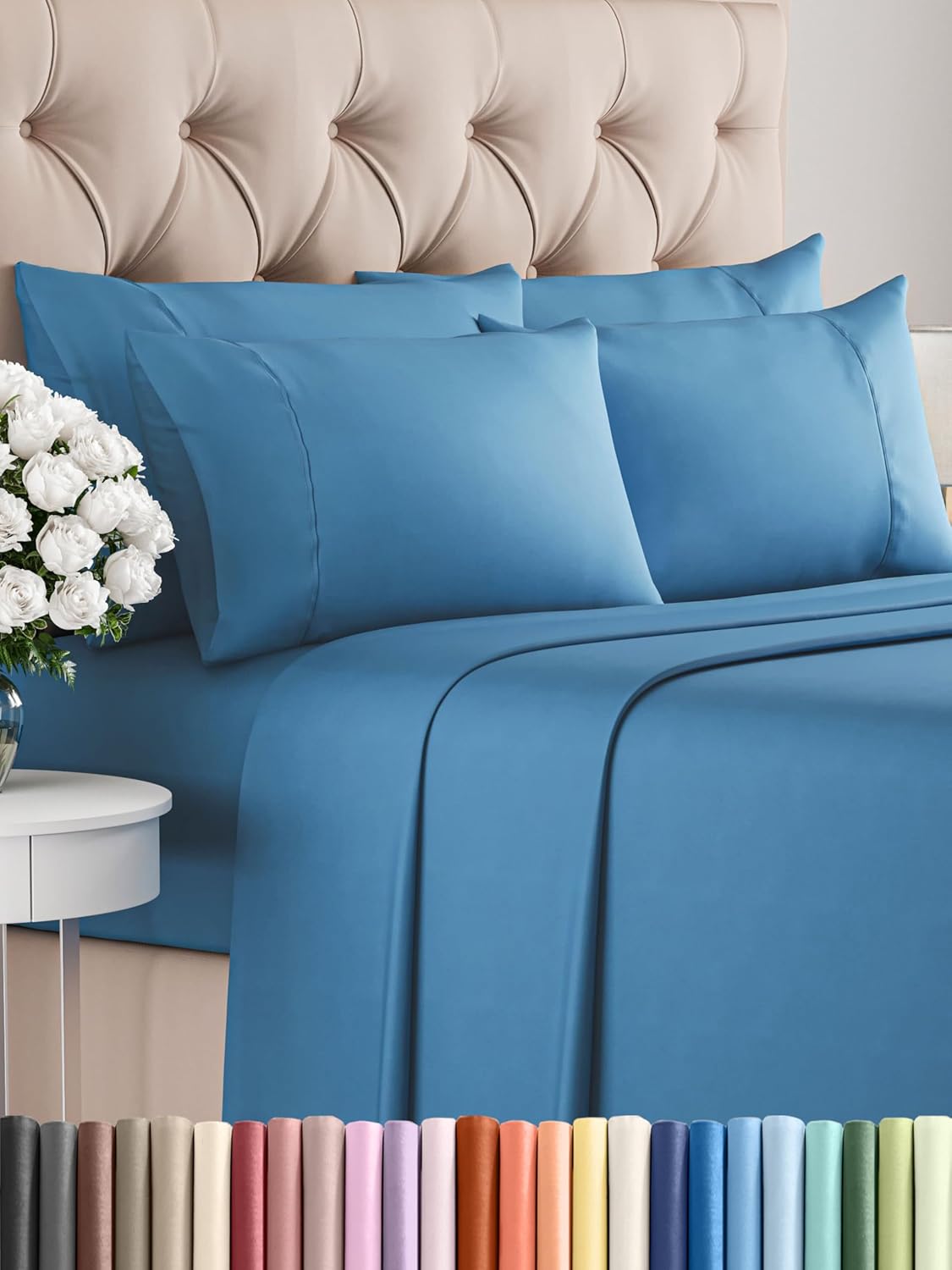 Queen 6 Piece Sheet Set - Comfy Breathable & Cooling - Ultra Soft Hotel Luxury Bedding Set w/ 8-16 Inch Deep Pockets - 1 Flat & 1 Fitted Sheet & 4 Pillowcases - Cozy, Wrinkle Free & Easy Care - White
