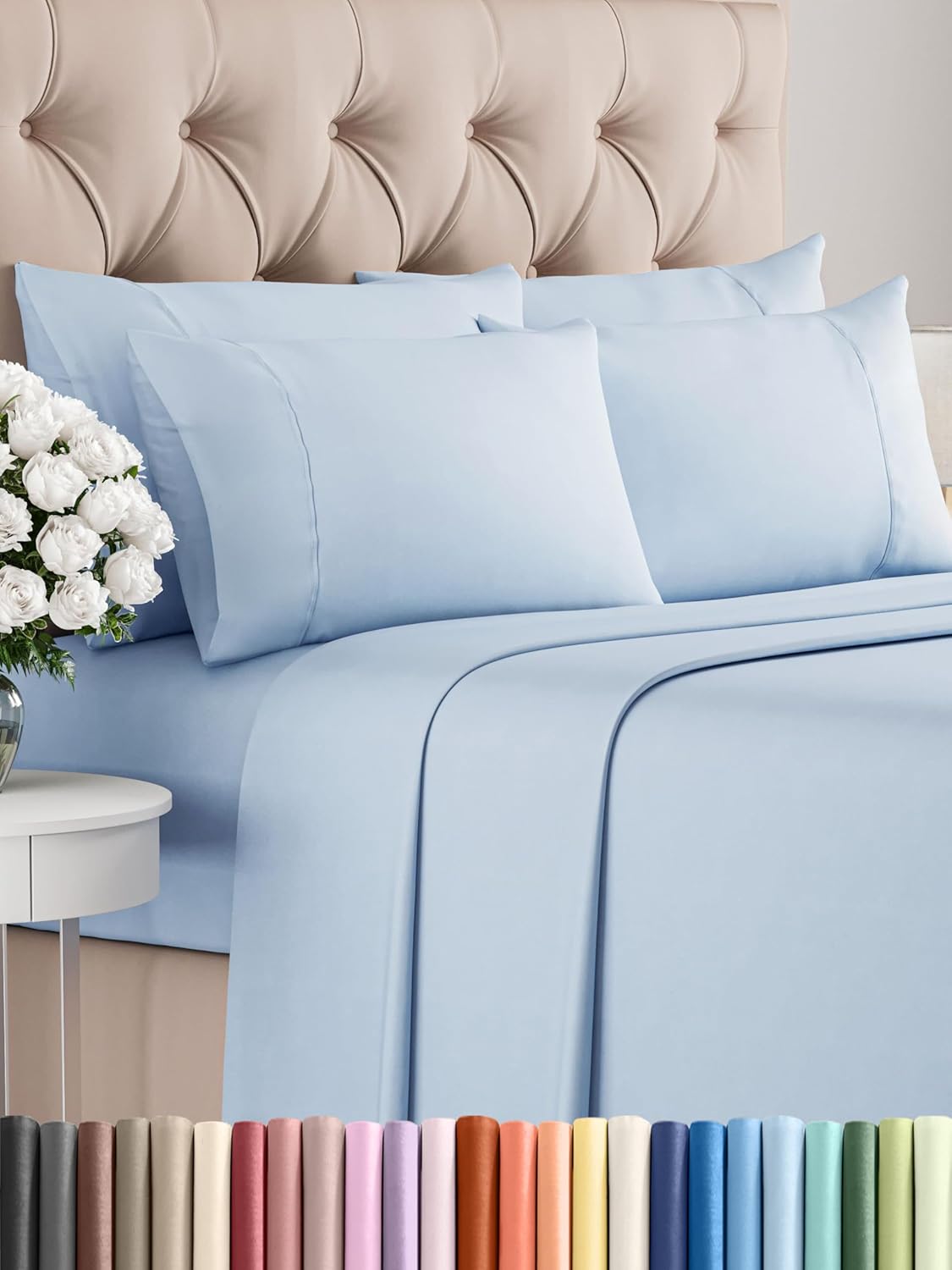 Queen 6 Piece Sheet Set - Comfy Breathable & Cooling - Ultra Soft Hotel Luxury Bedding Set w/ 8-16 Inch Deep Pockets - 1 Flat & 1 Fitted Sheet & 4 Pillowcases - Cozy, Wrinkle Free & Easy Care - White