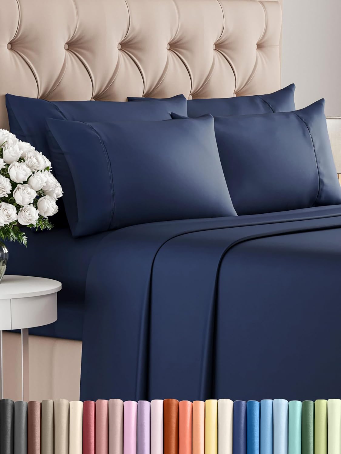 Queen 6 Piece Sheet Set - Comfy Breathable & Cooling - Ultra Soft Hotel Luxury Bedding Set w/ 8-16 Inch Deep Pockets - 1 Flat & 1 Fitted Sheet & 4 Pillowcases - Cozy, Wrinkle Free & Easy Care - White