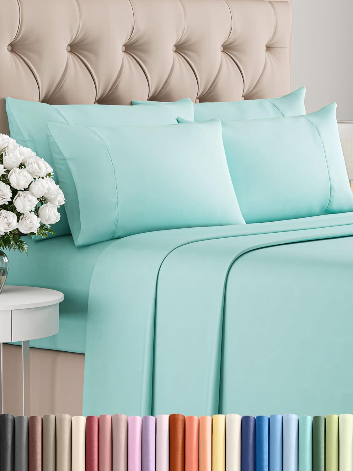 Queen 6 Piece Sheet Set - Comfy Breathable & Cooling - Ultra Soft Hotel Luxury Bedding Set w/ 8-16 Inch Deep Pockets - 1 Flat & 1 Fitted Sheet & 4 Pillowcases - Cozy, Wrinkle Free & Easy Care - White