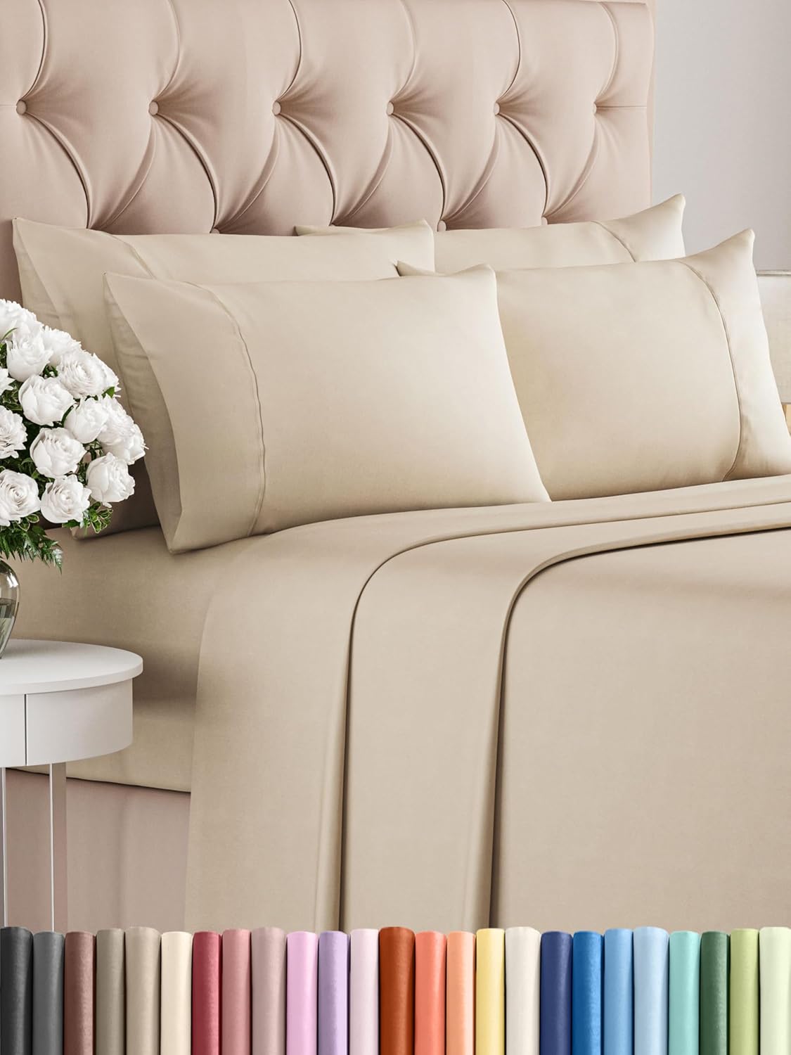 Queen 6 Piece Sheet Set - Comfy Breathable & Cooling - Ultra Soft Hotel Luxury Bedding Set w/ 8-16 Inch Deep Pockets - 1 Flat & 1 Fitted Sheet & 4 Pillowcases - Cozy, Wrinkle Free & Easy Care - White