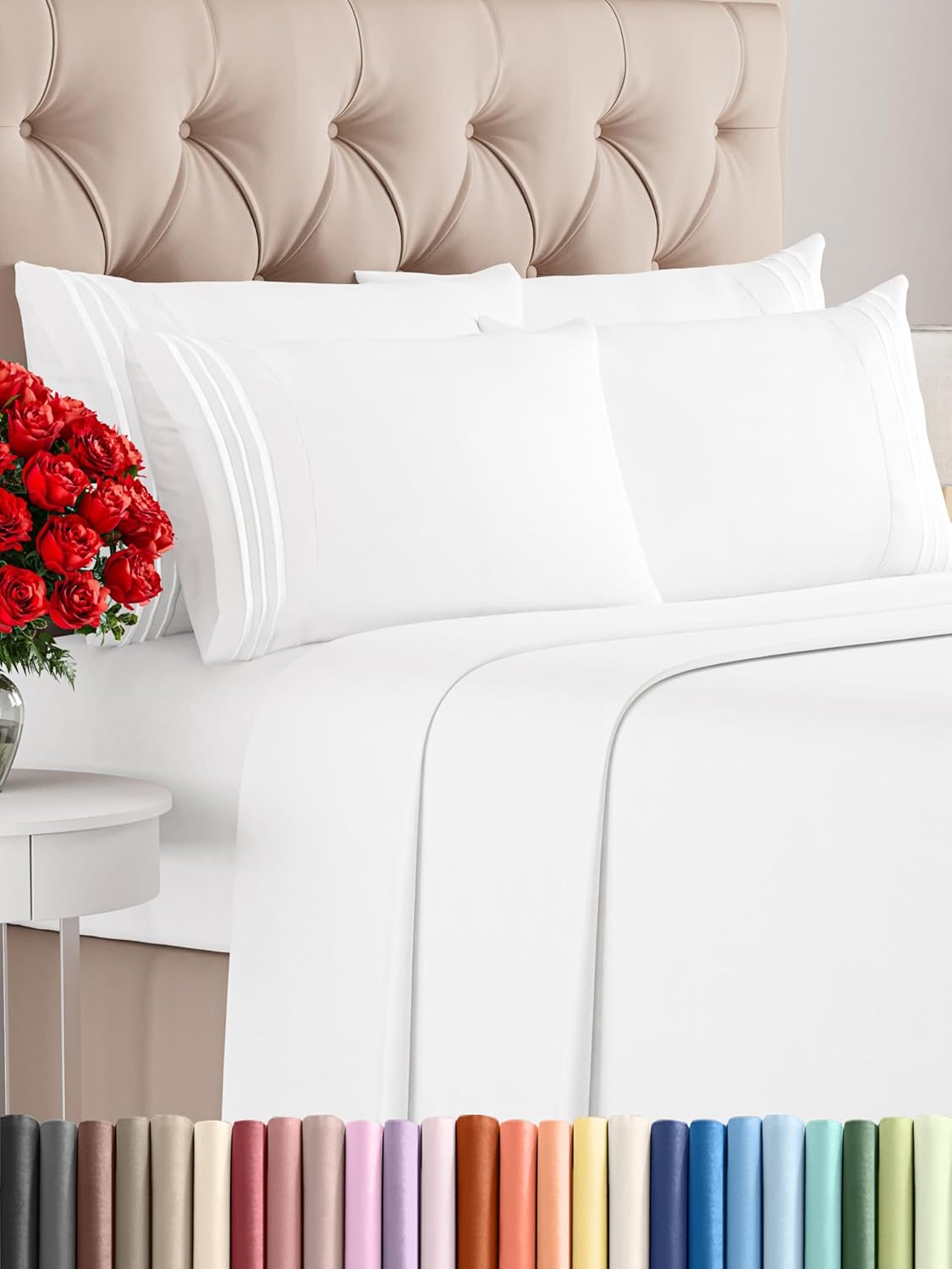 Queen 6 Piece Sheet Set - Comfy Breathable & Cooling - Ultra Soft Hotel Luxury Bedding Set w/ 8-16 Inch Deep Pockets - 1 Flat & 1 Fitted Sheet & 4 Pillowcases - Cozy, Wrinkle Free & Easy Care - White
