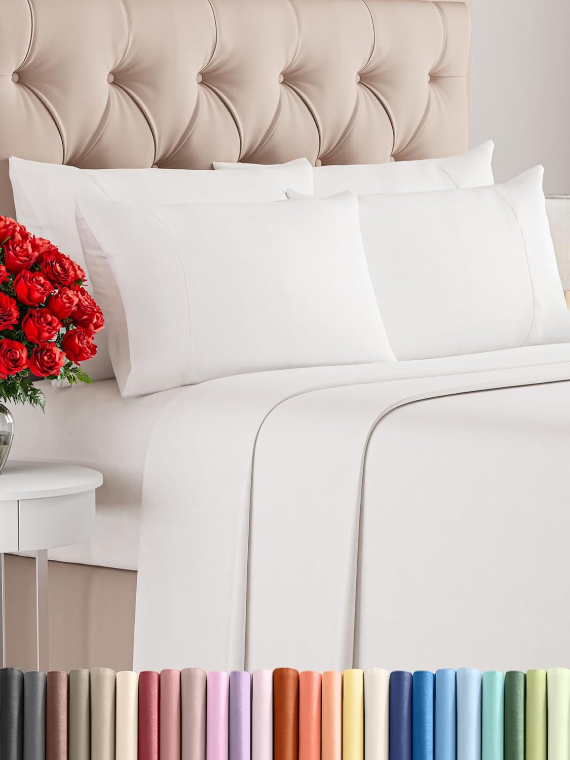 Queen 6 Piece Sheet Set - Comfy Breathable & Cooling - Ultra Soft Hotel Luxury Bedding Set w/ 8-16 Inch Deep Pockets - 1 Flat & 1 Fitted Sheet & 4 Pillowcases - Cozy, Wrinkle Free & Easy Care - White