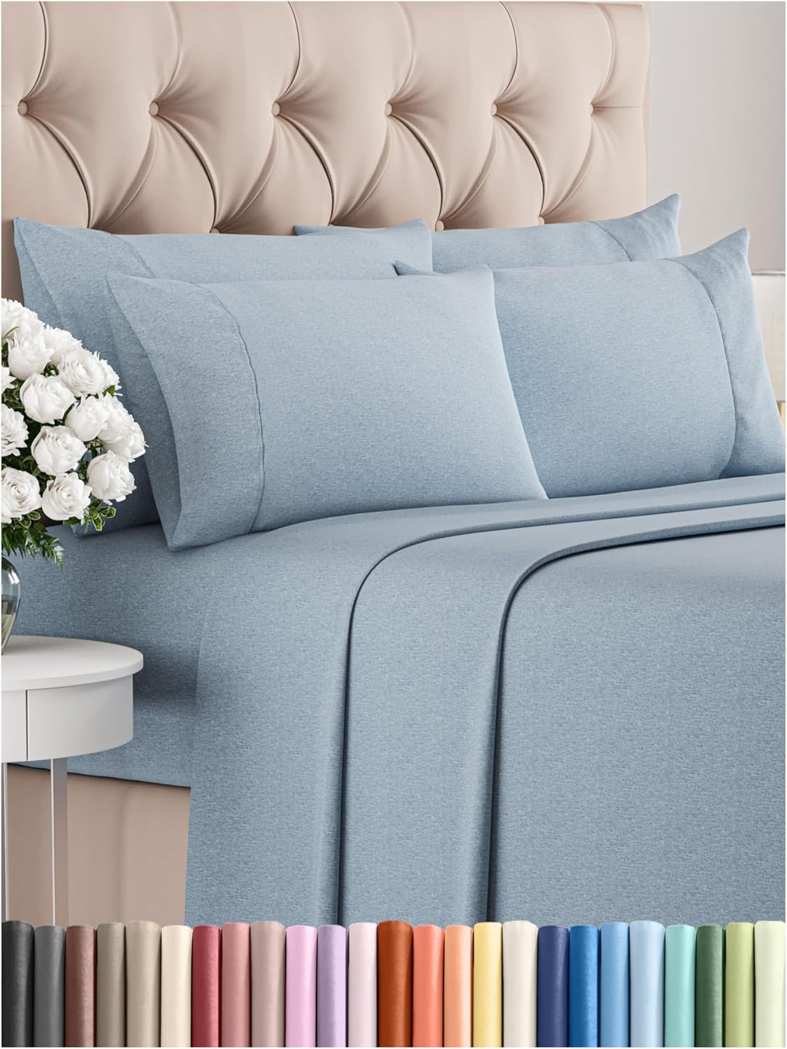 Queen 6 Piece Sheet Set - Comfy Breathable & Cooling - Ultra Soft Hotel Luxury Bedding Set w/ 8-16 Inch Deep Pockets - 1 Flat & 1 Fitted Sheet & 4 Pillowcases - Cozy, Wrinkle Free & Easy Care - White