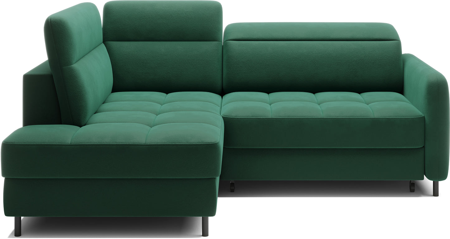Barea 3 Seater Storage Sleeper Chaise Sofa - Emerald Green