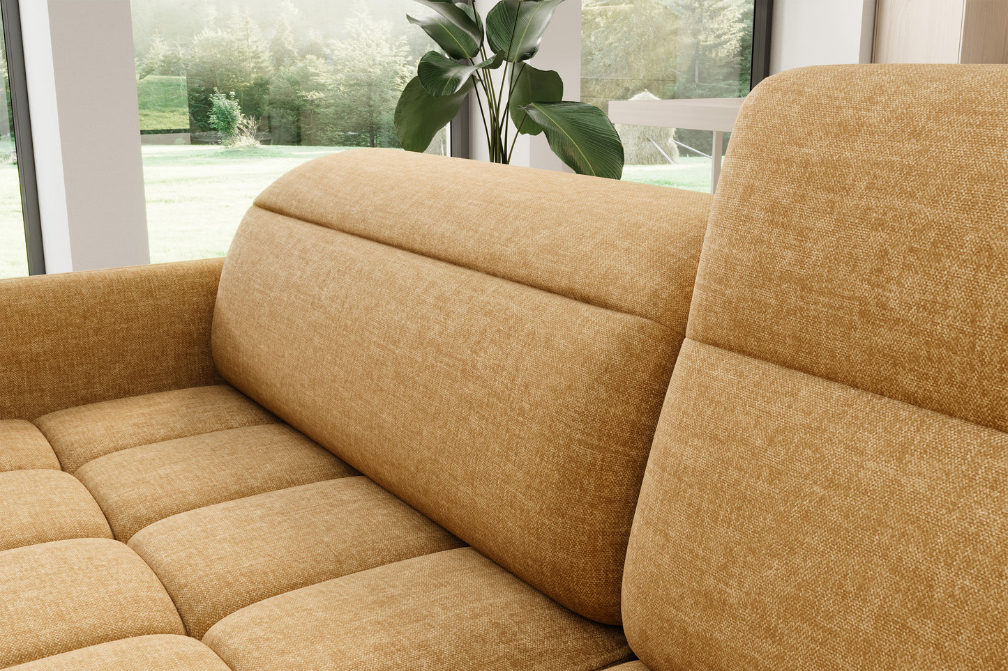 Barea 3 Seater Storage Sleeper Chaise Sofa - Mustard