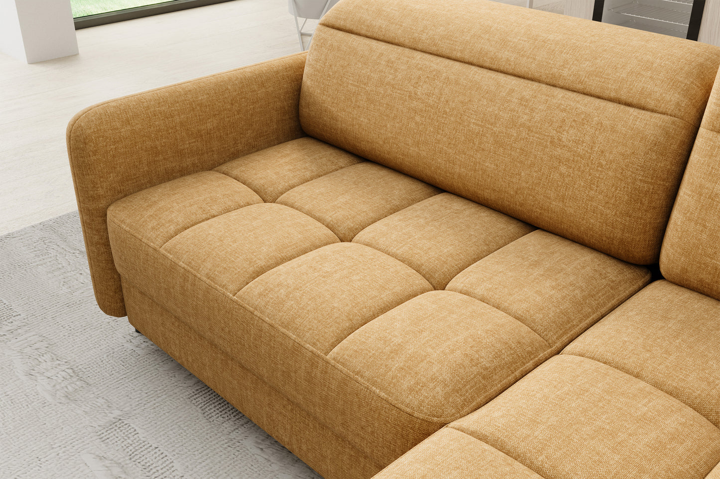 Barea 3 Seater Storage Sleeper Chaise Sofa - Mustard