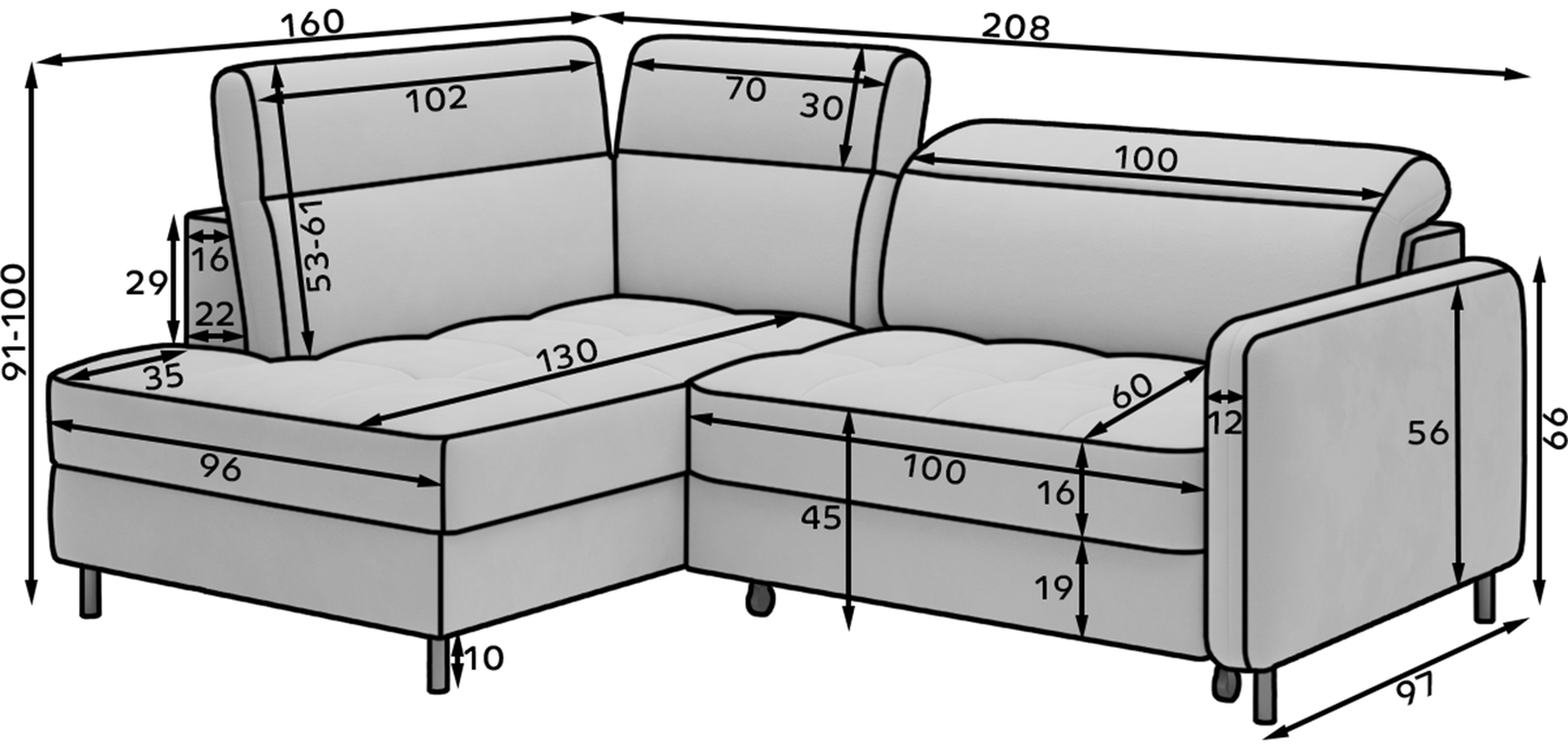 Barea 3 Seater Storage Sleeper Chaise Sofa - Mustard