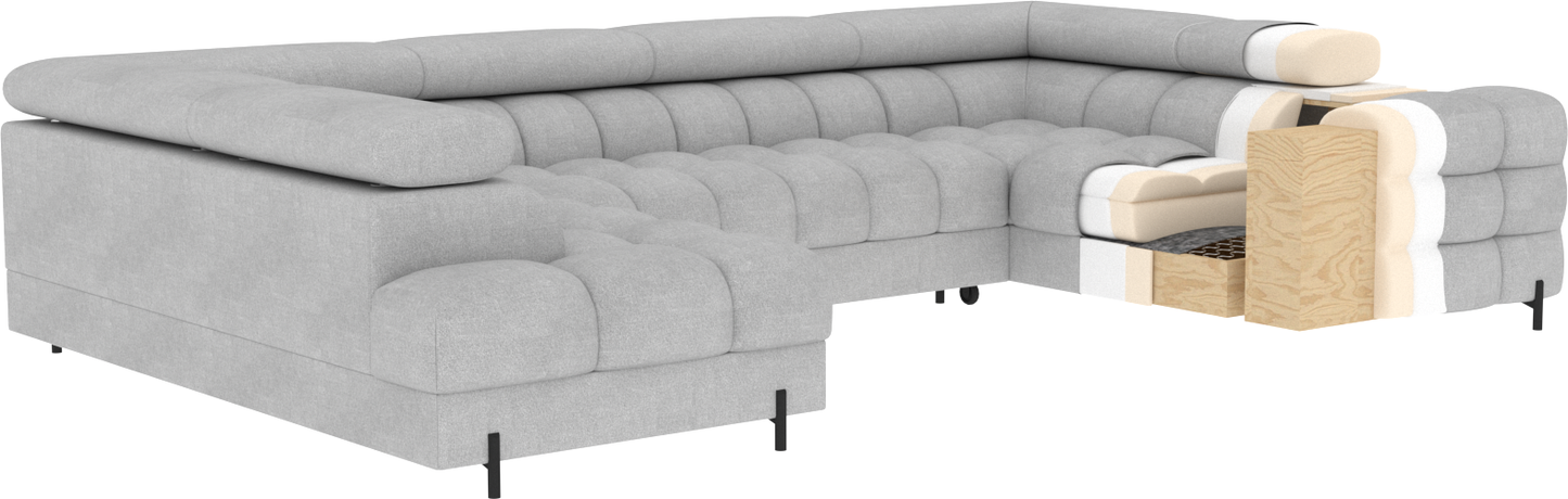 Fectory Sectional Storage Sleeper Chaise Sofa - Grey