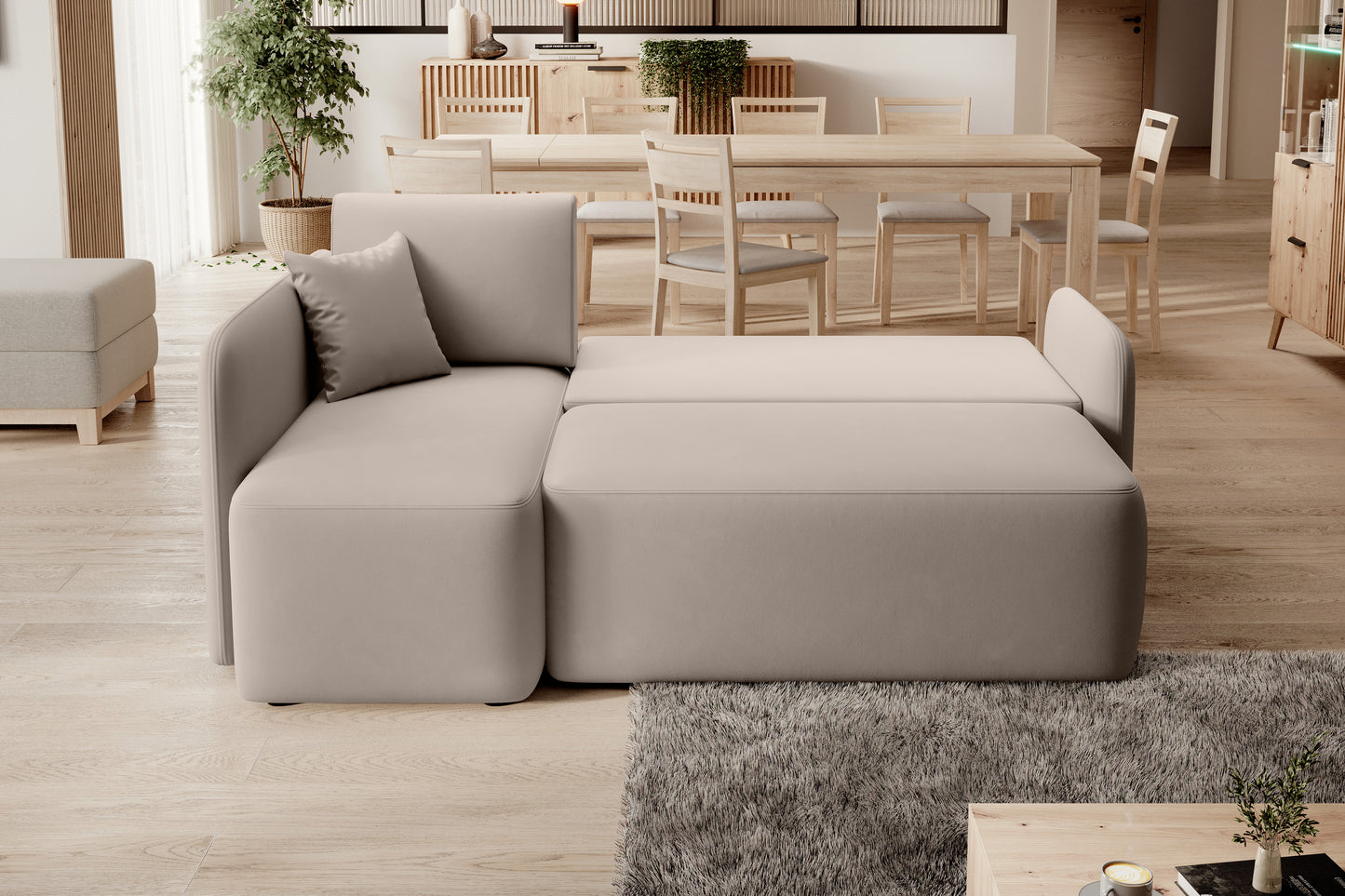 Hadson 3 Seater Storage Sleeper Chaise Sofa - Beige