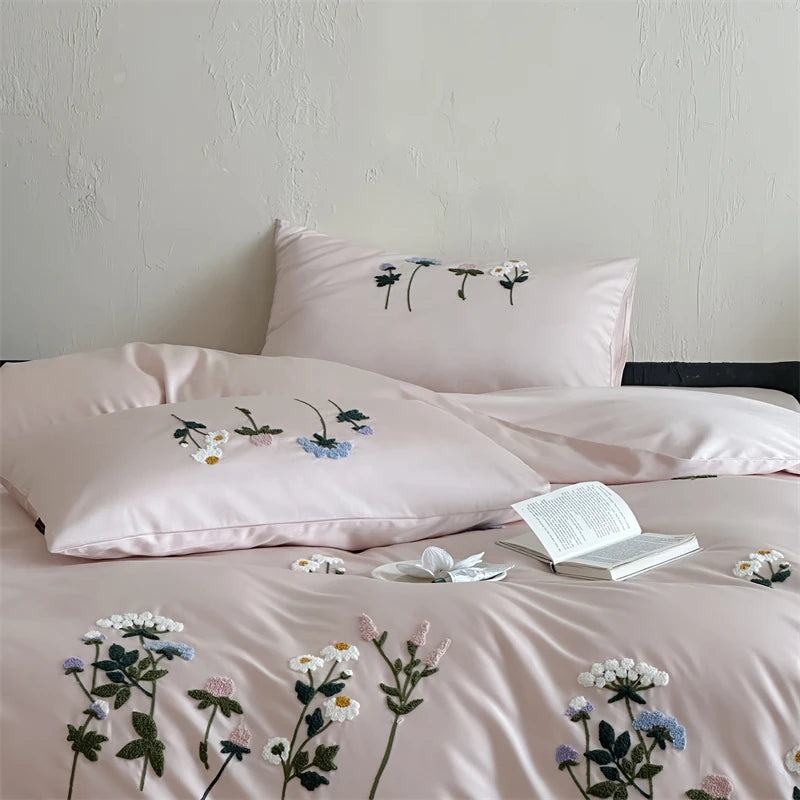 Royal Retreat Daisy Floral Embroidery 1000 TC Cotton Duvet Set - Rose