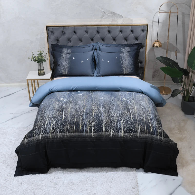 Wild Whimsy 600 TC Floral Cotton Duvet Set - Navy Blue