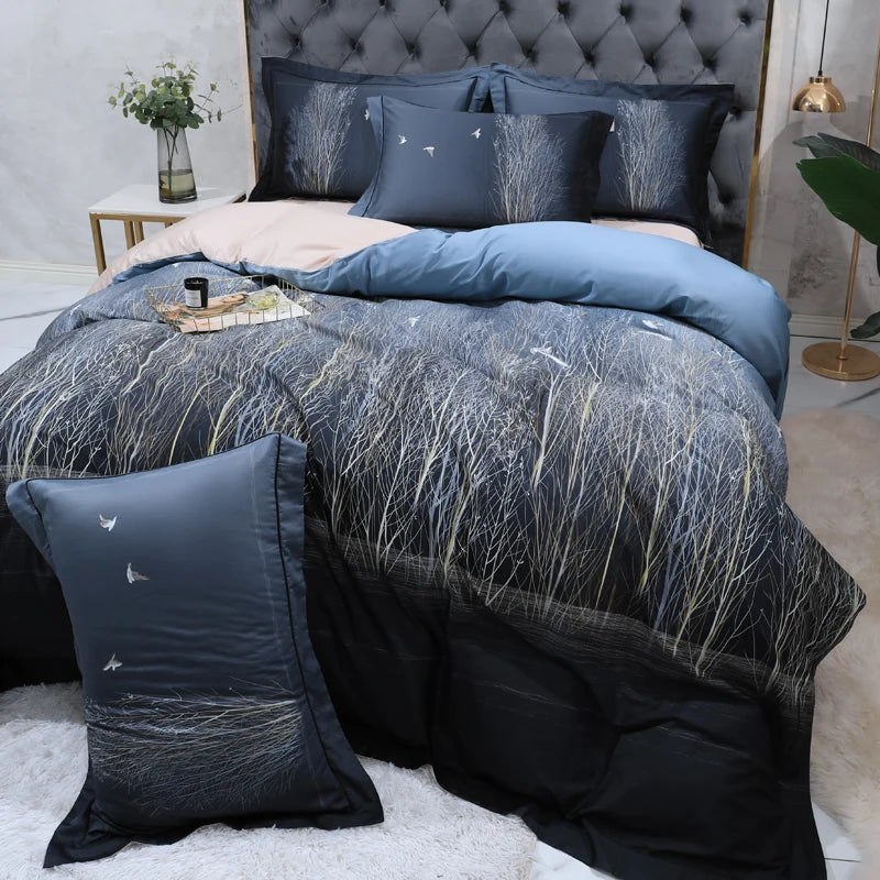 Wild Whimsy 600 TC Floral Cotton Duvet Set - Navy Blue