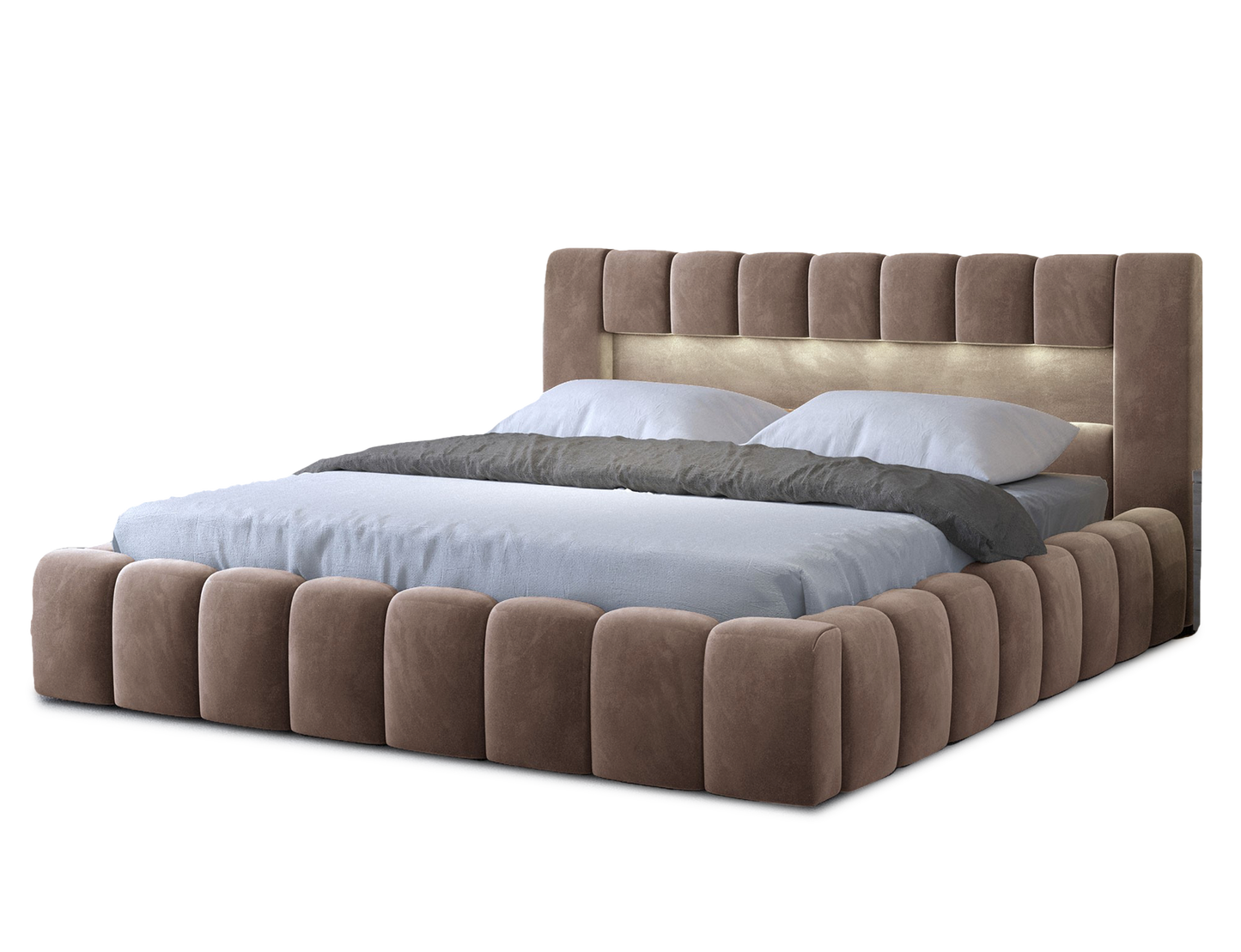 Lamica Upholstered LED Storage Platform Bed - Beige