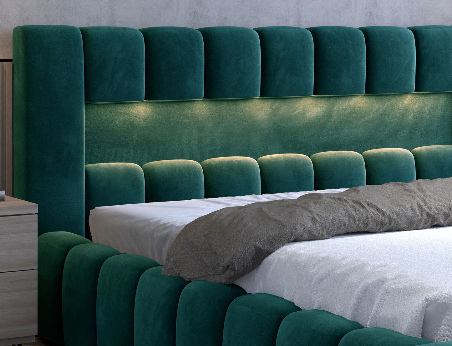 Lamica Upholstered LED Storage Platform Bed - Emerald Green