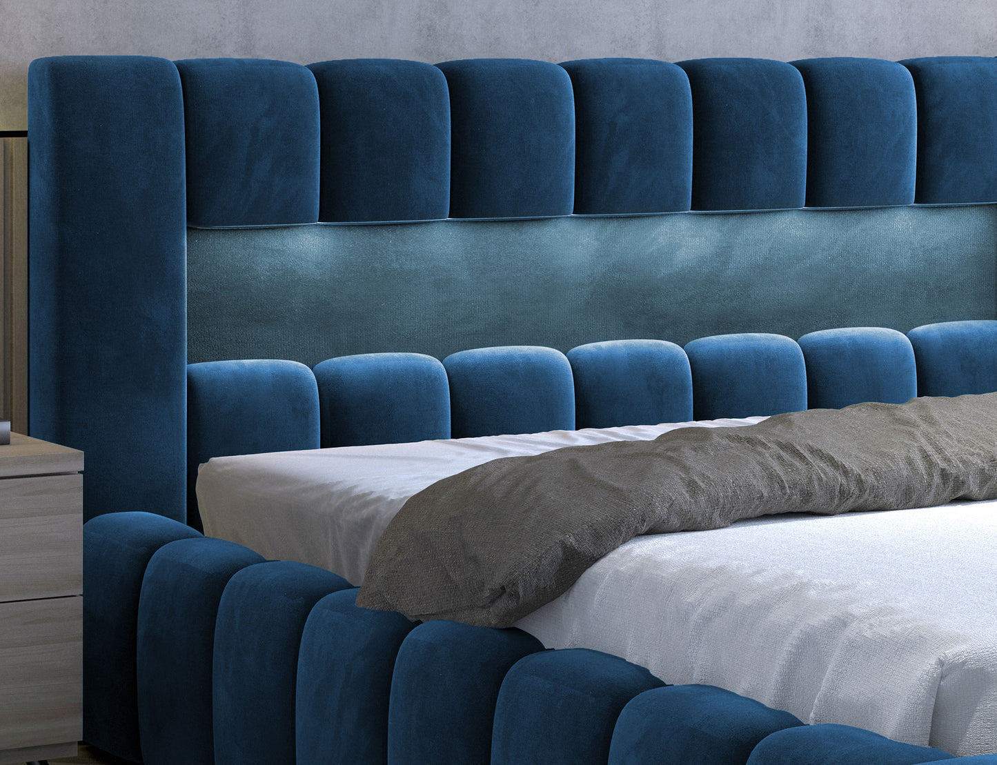 Lamica Upholstered LED Storage Platform Bed - Teal Blue