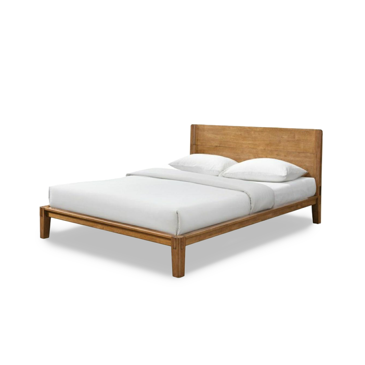 Luna Solid Oak Wood Tool Free Queen Bed - Walnut