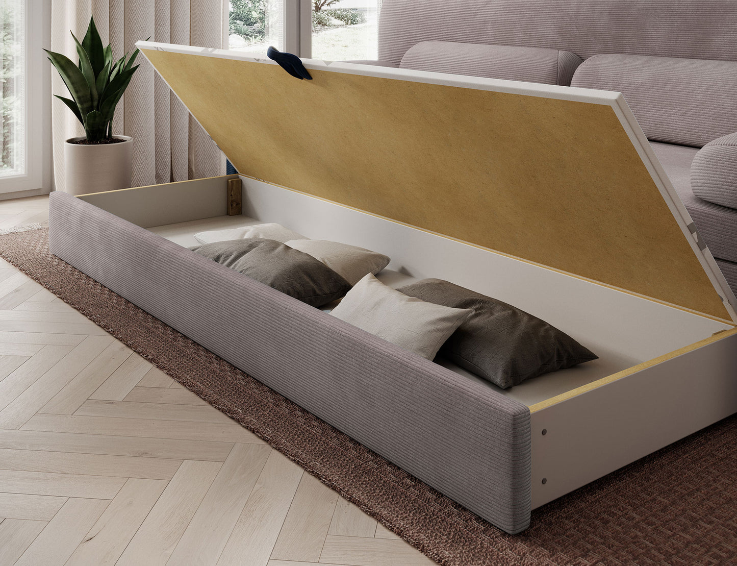 Elioss 3 Seater Storage Sleeper Sofa - Fudge Brown