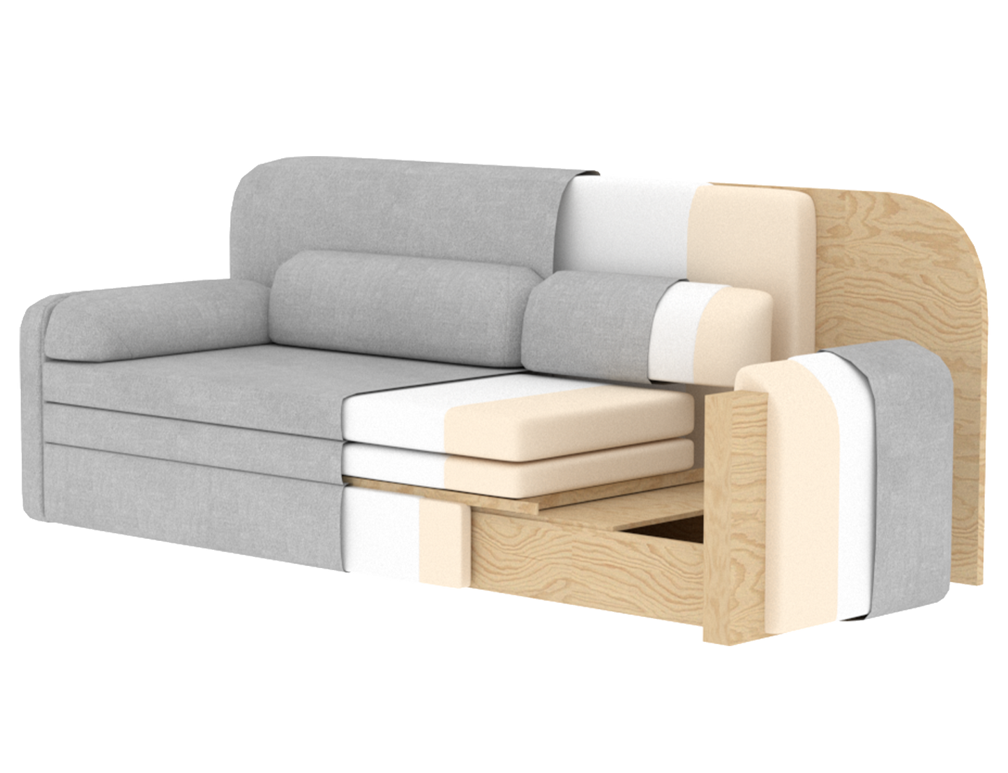 Elioss 3 Seater Storage Sleeper Sofa - Light Grey