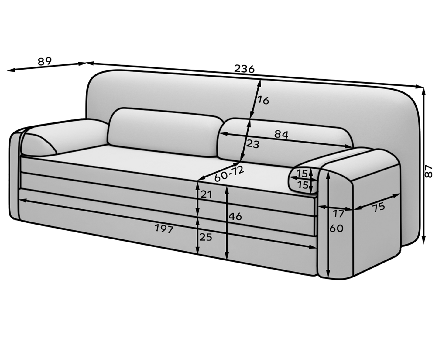 Elioss 3 Seater Storage Sleeper Sofa - Light Grey