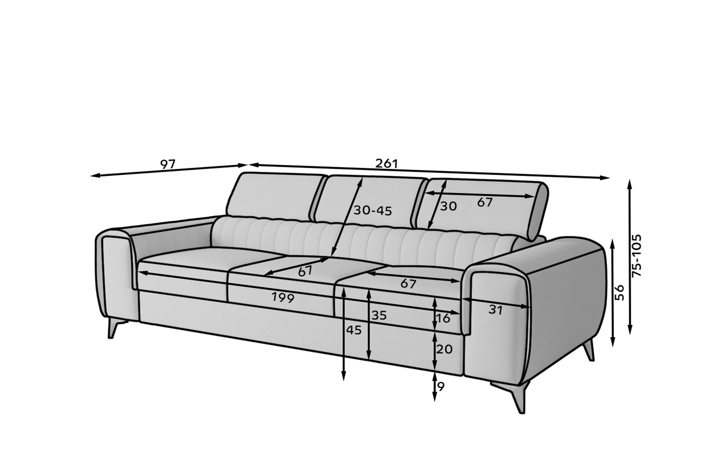Laurence 3 Seater Velvet Sleeper Sofa - Light Grey
