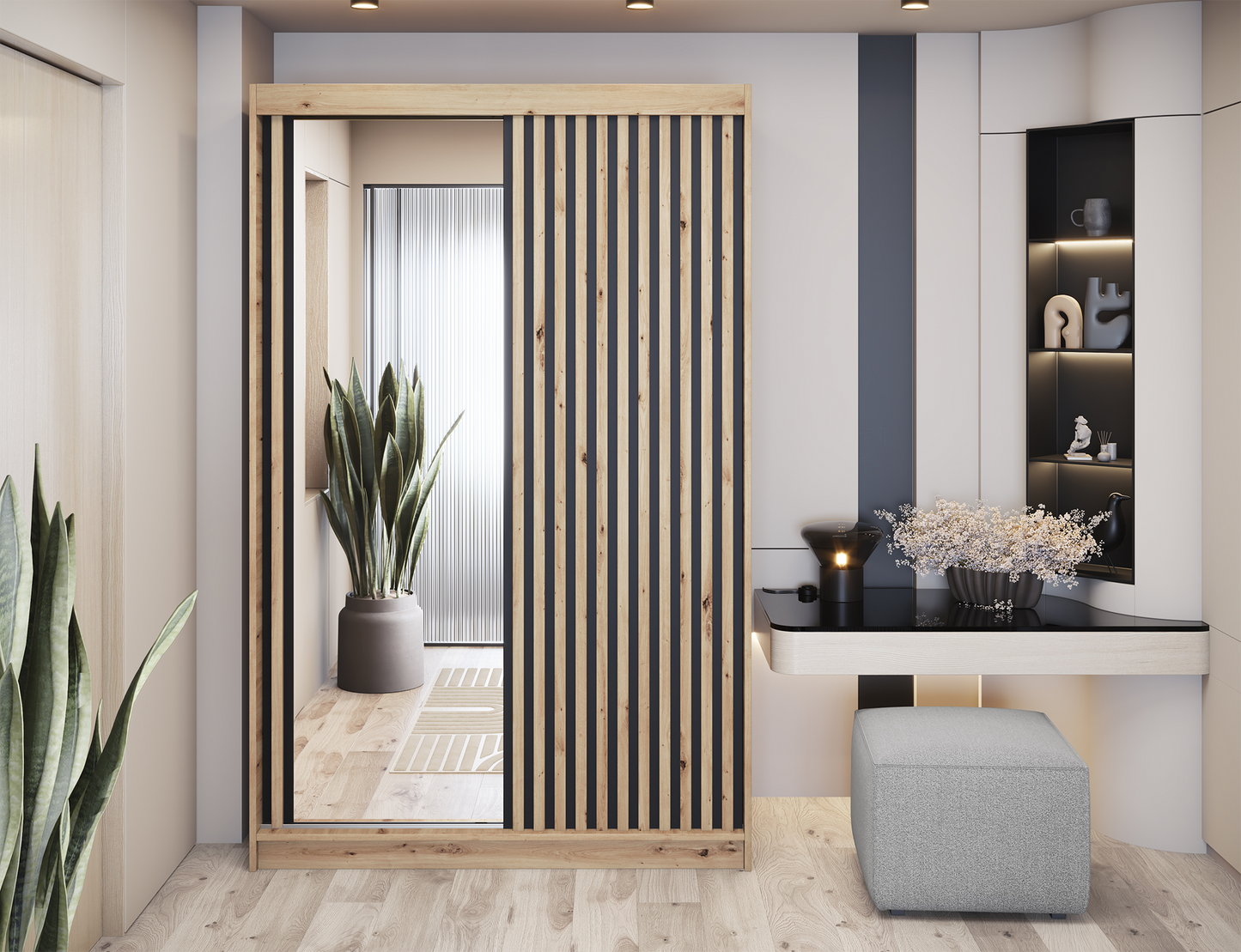 Emerio Mirrored 2 Sliding Door Freestanding Wardrobe - Artisan Oak