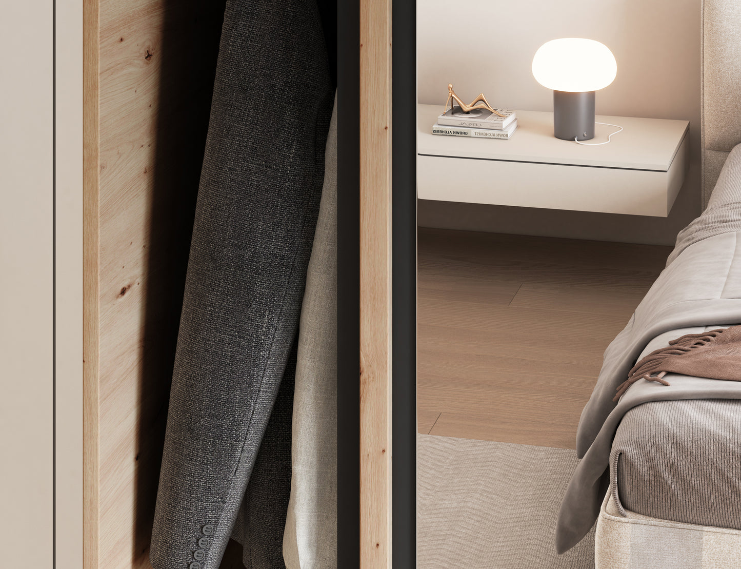 Emerio Mirrored 2 Sliding Door Freestanding Wardrobe - Artisan Oak