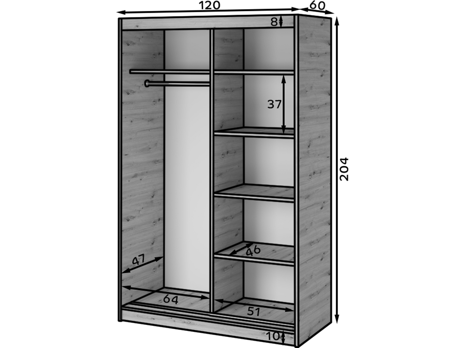 Emerio Mirrored 2 Sliding Door Freestanding Wardrobe - Artisan Oak