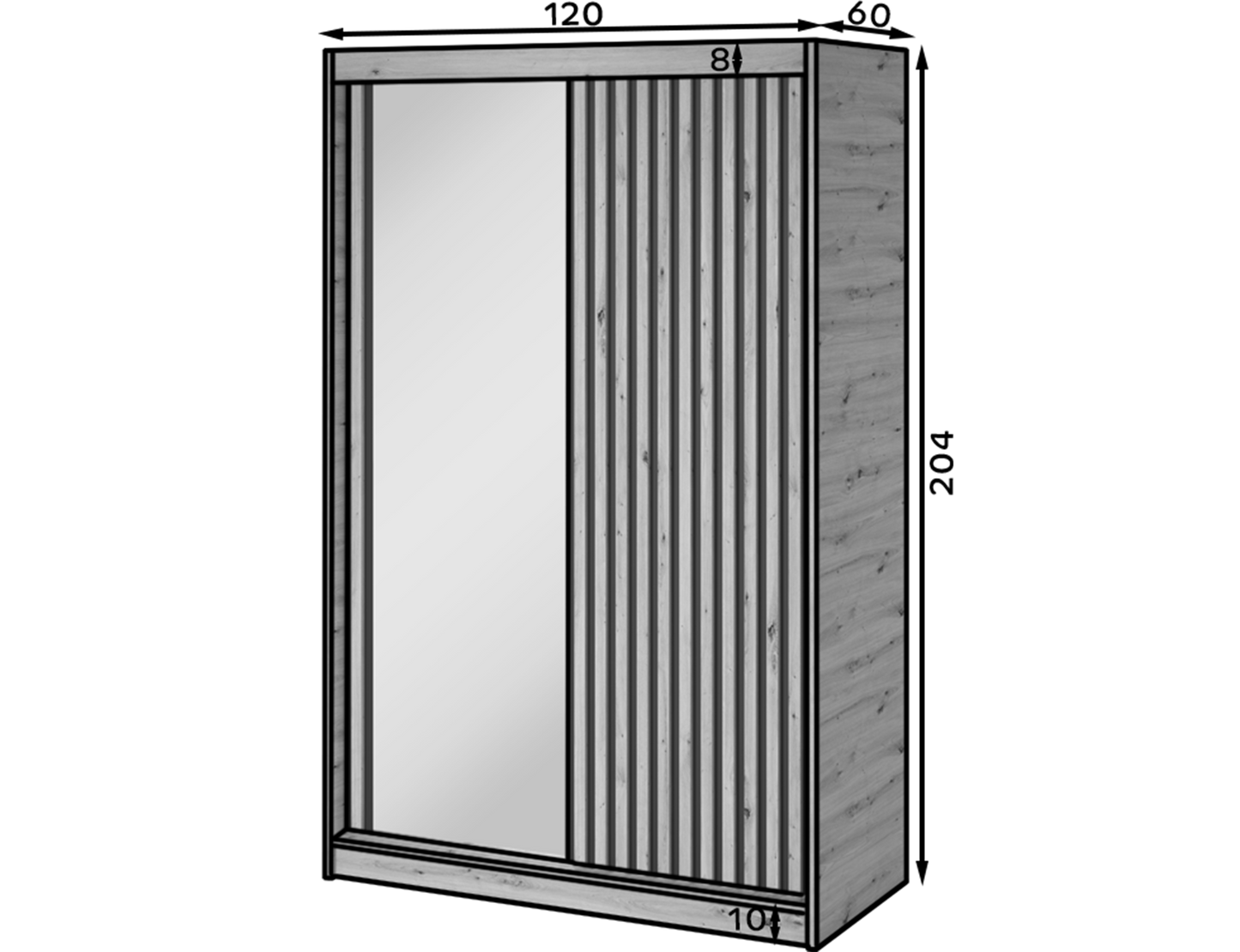 Emerio Mirrored 2 Sliding Door Freestanding Wardrobe - Artisan Oak