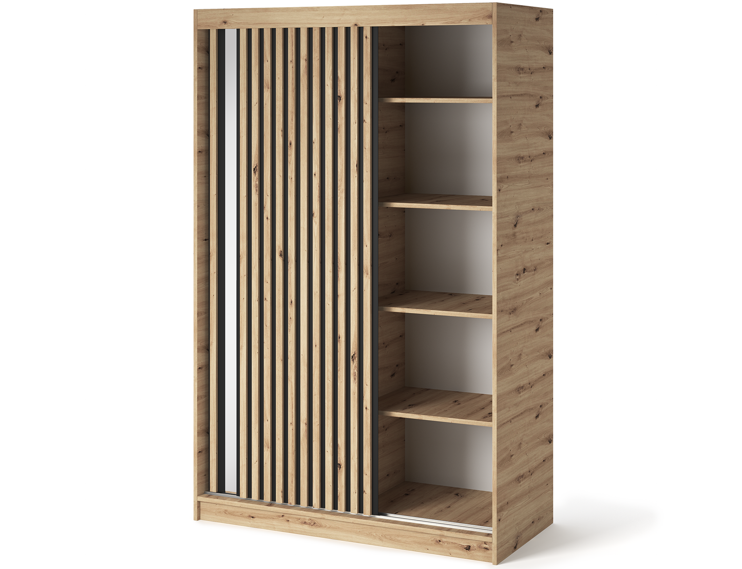 Emerio Mirrored 2 Sliding Door Freestanding Wardrobe - Artisan Oak