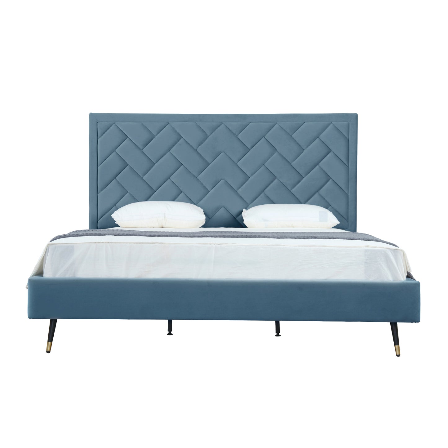 Gallagher Upholstered Velvet Platform Bed - Blue