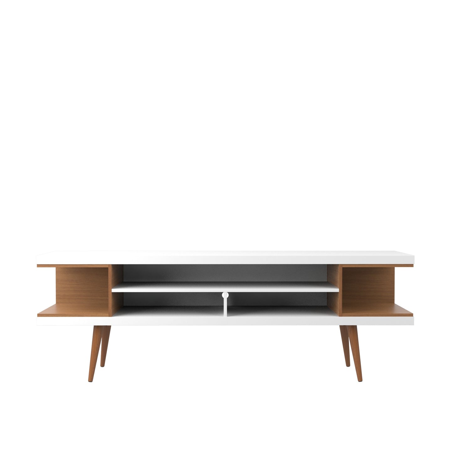 Eureka Modern 70.47" TV Stand with 4 Shelves - White Gloss/Maple Cream