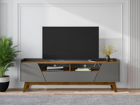 Marcus Mid-Century Modern TV Stand with 2  Drawers - Grey/Brown