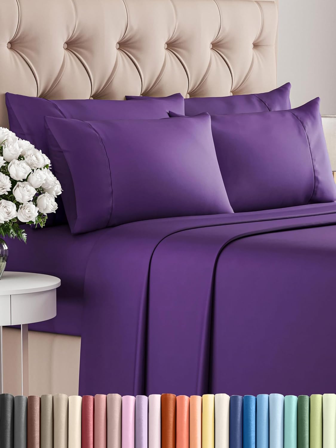 Queen 6 Piece Sheet Set - Comfy Breathable & Cooling - Ultra Soft Hotel Luxury Bedding Set w/ 8-16 Inch Deep Pockets - 1 Flat & 1 Fitted Sheet & 4 Pillowcases - Cozy, Wrinkle Free & Easy Care - White