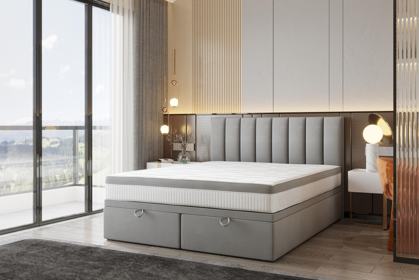 Bond Upholstered Lift Storage Platform Bed - Grey