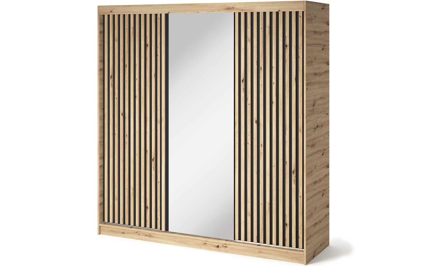 Emerio Mirrored 3 Sliding Door Freestanding Wardrobe - Artisan Oak