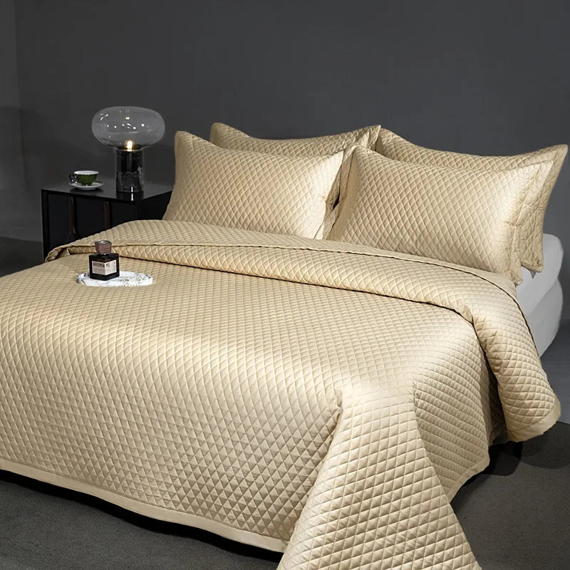 Avignon 3 Pc Light Weight Quilted Comforter Set - Champagne/Dark Grey/Beige/Steel Blue/Burgundy/White/Olive Green/Blush Pink