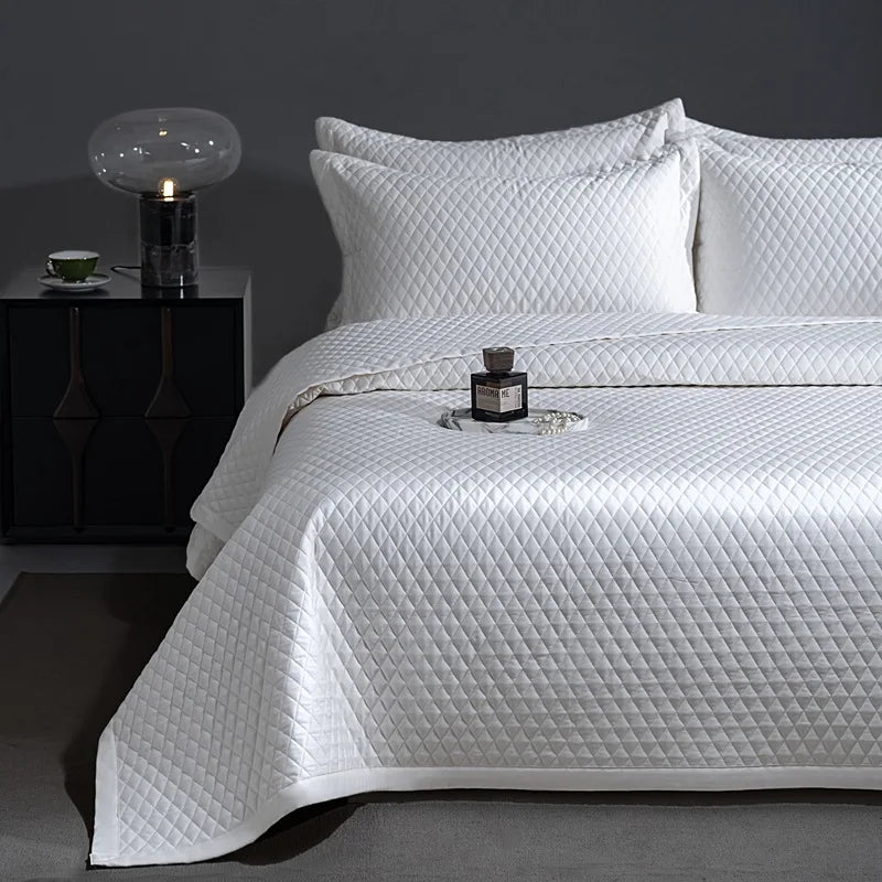 Avignon 3 Pc Light Weight Quilted Comforter Set - Champagne/Dark Grey/Beige/Steel Blue/Burgundy/White/Olive Green/Blush Pink