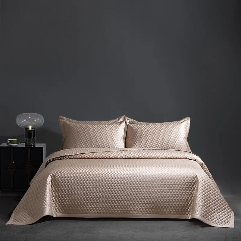 Avignon 3 Pc Light Weight Quilted Comforter Set - Champagne/Dark Grey/Beige/Steel Blue/Burgundy/White/Olive Green/Blush Pink