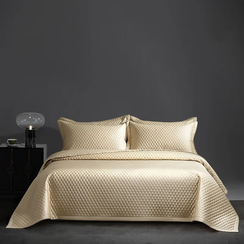 Avignon 3 Pc Light Weight Quilted Comforter Set - Champagne/Dark Grey/Beige/Steel Blue/Burgundy/White/Olive Green/Blush Pink