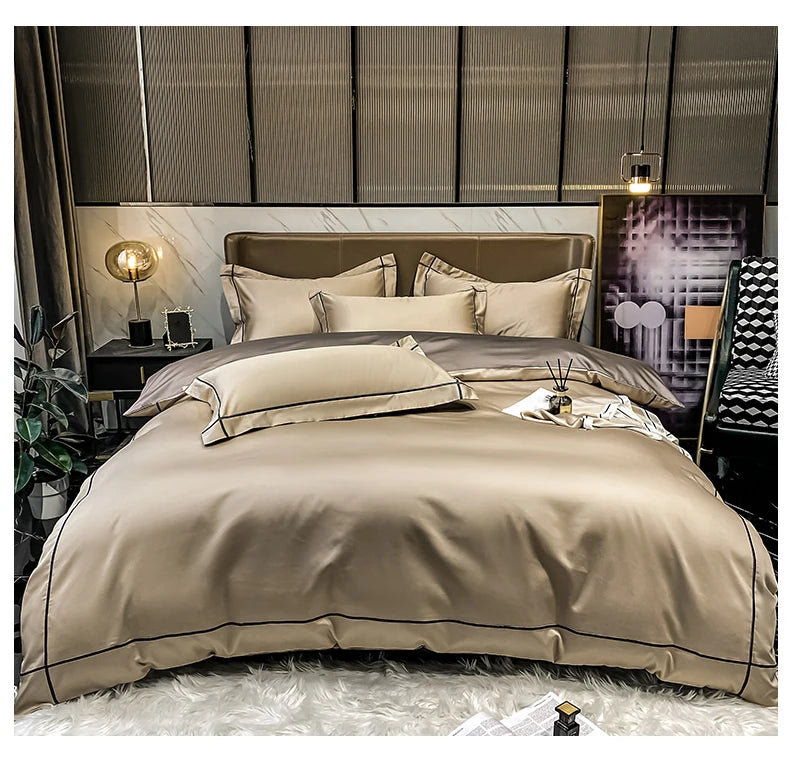 Royal Retreat Fine Gold Embroidered 600 TC Duvet Set - Purple/Dark Grey/White/Steel Blue/Light Grey/Jade Green/Peach Pink/Champagne/Blue/Beige/Aqua Green/Emerald Green