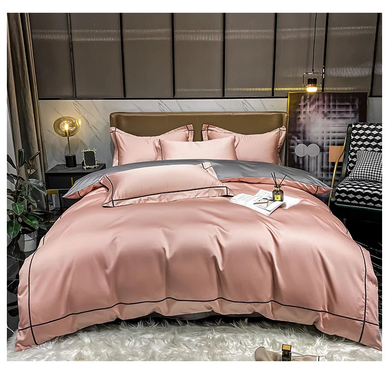 Royal Retreat Fine Gold Embroidered 600 TC Duvet Set - Purple/Dark Grey/White/Steel Blue/Light Grey/Jade Green/Peach Pink/Champagne/Blue/Beige/Aqua Green/Emerald Green