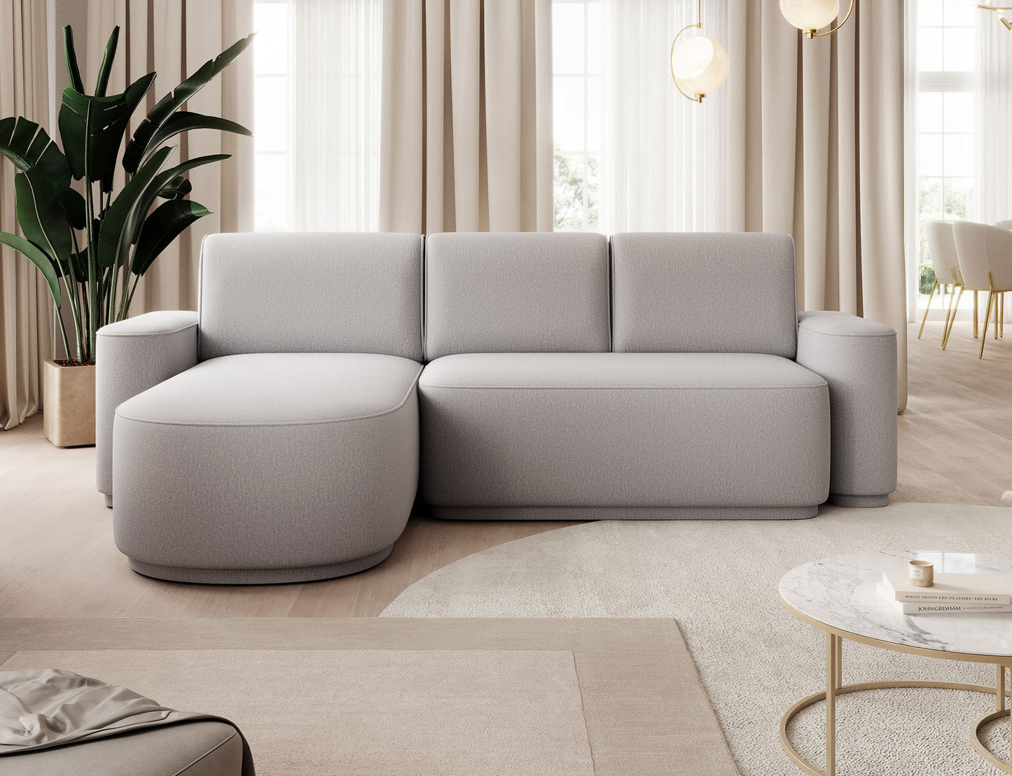 Aurumm 4 Seater Storage Sleeper Chaise Sofa - Light Grey