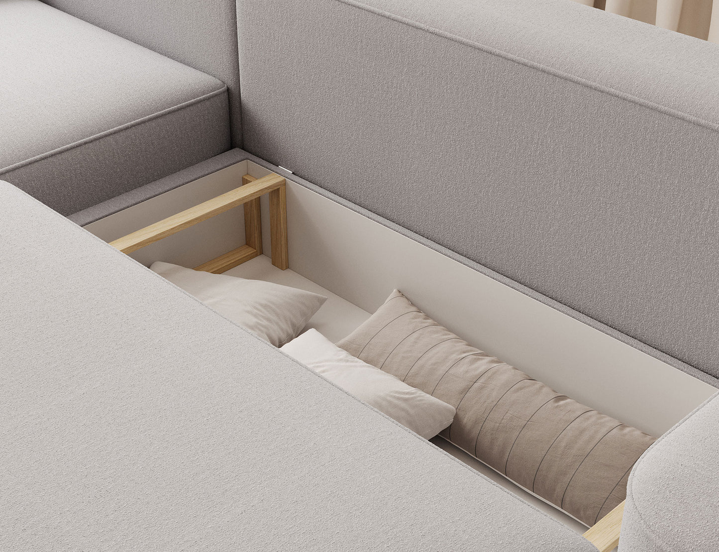 Aurumm 4 Seater Storage Sleeper Chaise Sofa - Light Grey