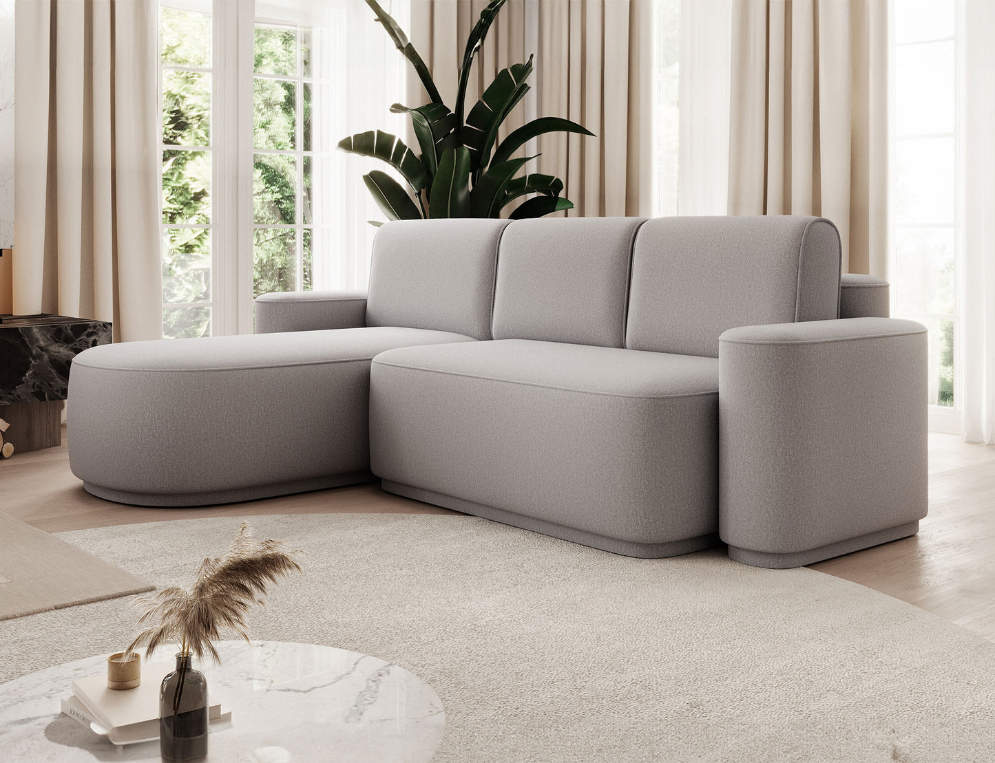 Aurumm 4 Seater Storage Sleeper Chaise Sofa - Light Grey