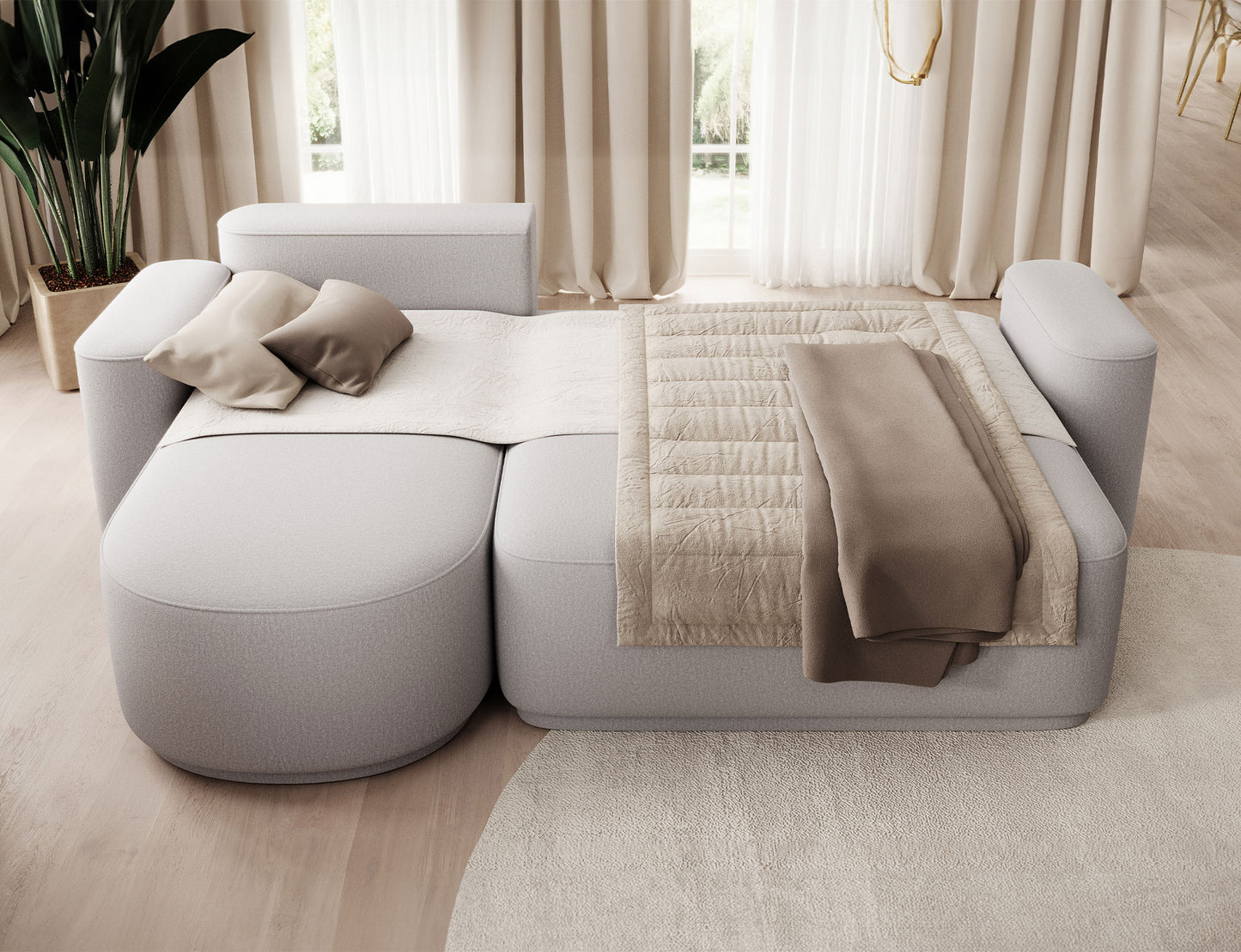 Aurumm 4 Seater Storage Sleeper Chaise Sofa - Light Grey