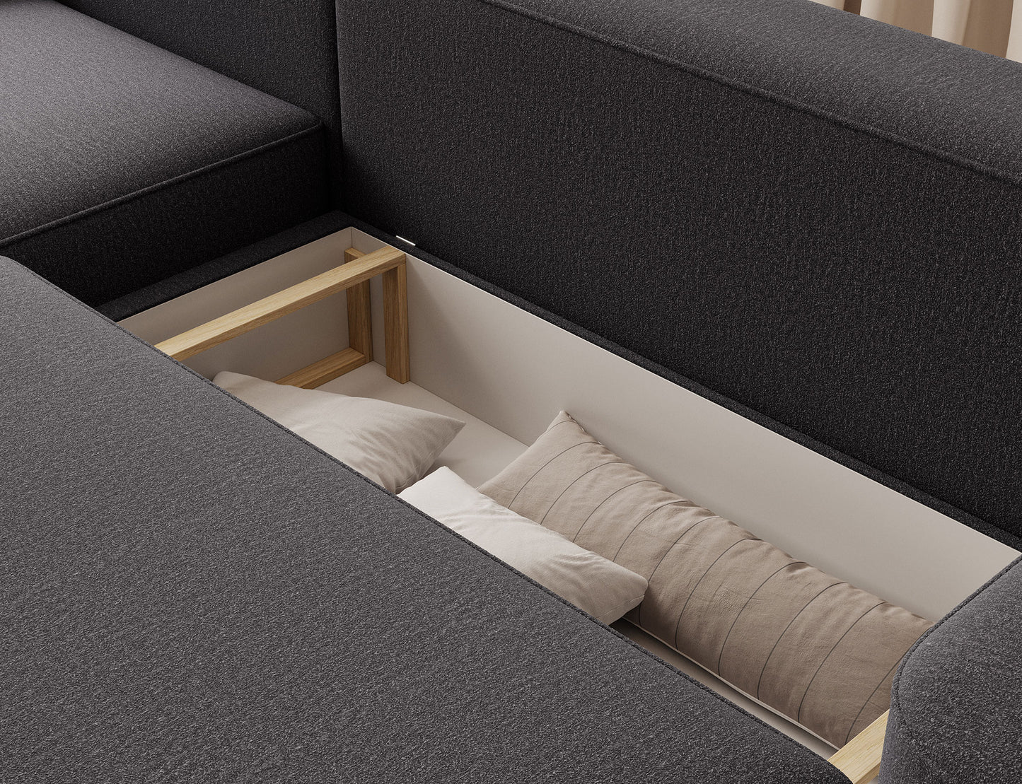 Aurumm 4 Seater Storage Sleeper Chaise Sofa - Charcoal